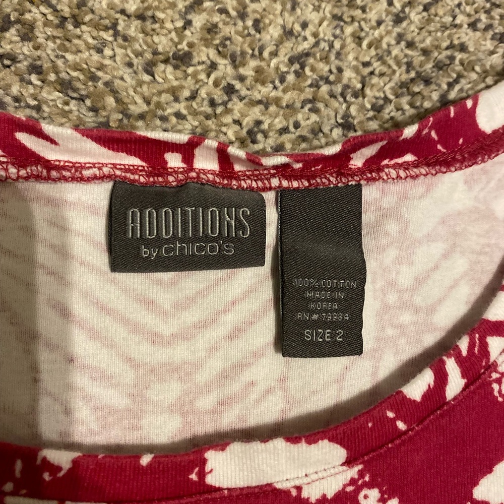 Chico's Red and White Butterfly Print Short Sleeve Top - Picture 2 of 3